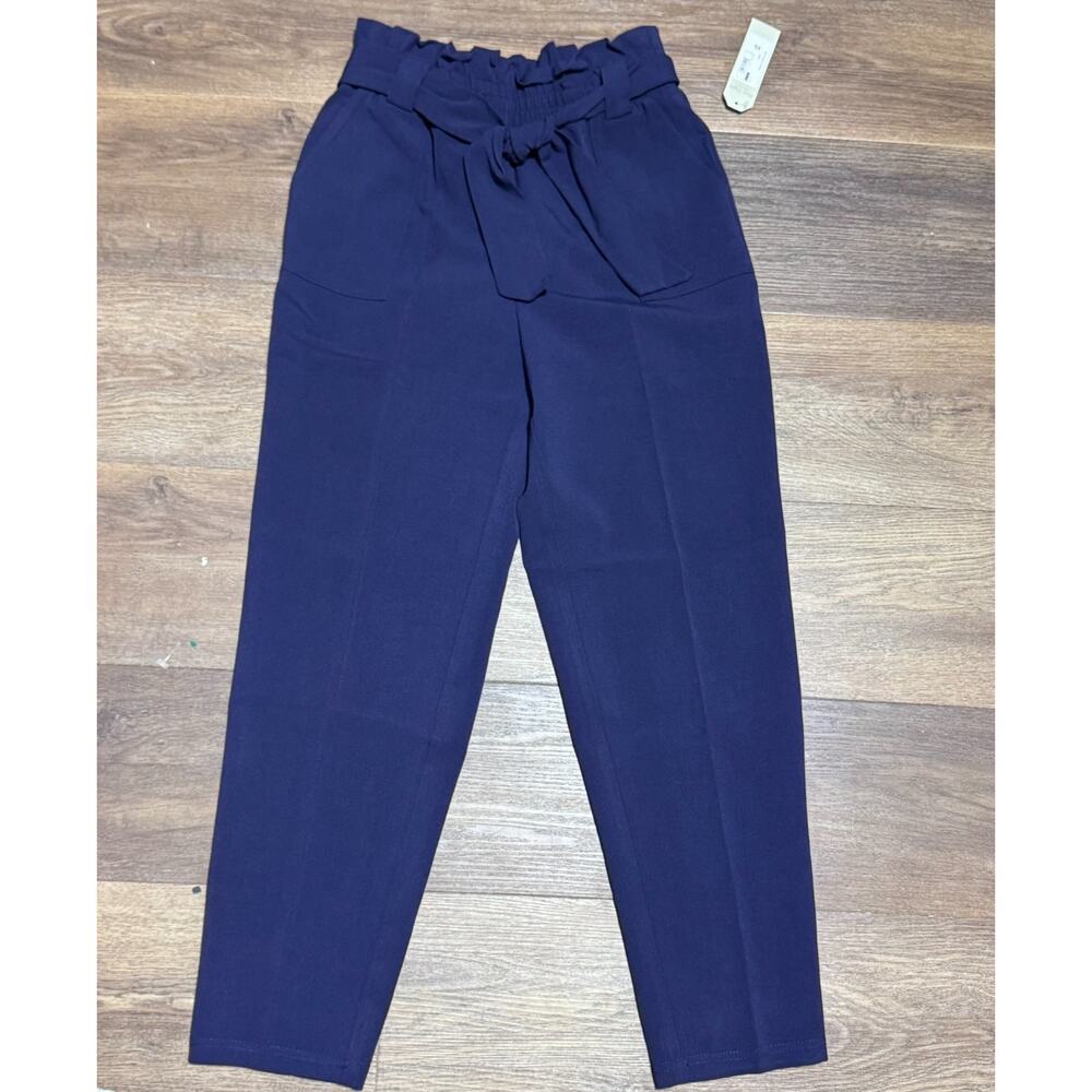 Nine.Eight Women’s Cropped Paper Bag Waist Pants Pull On XS Navy Blue
